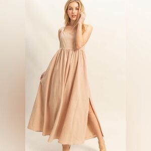 Square Neck Fit And Flare Midi Dress